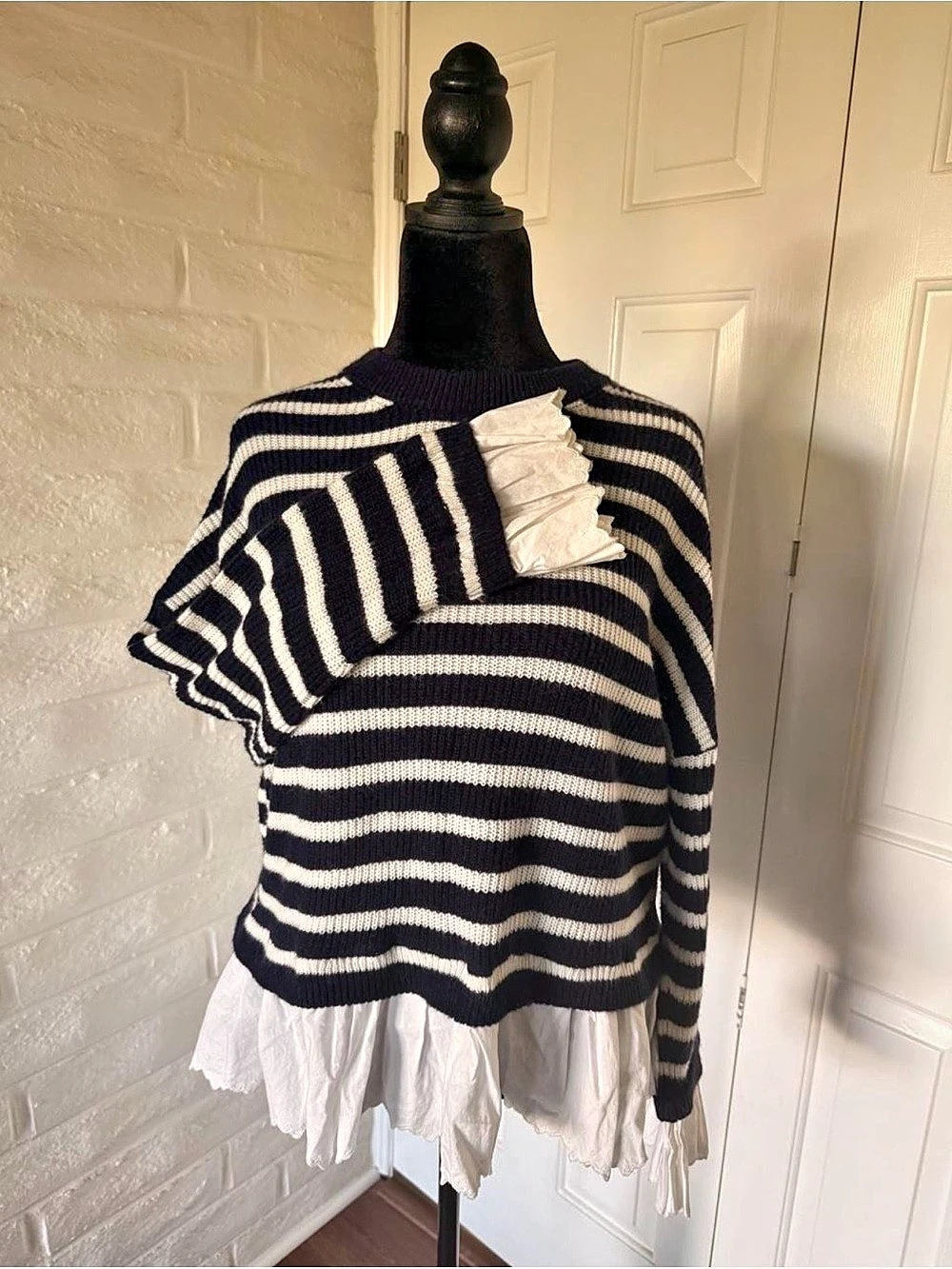 Boden Striped Knit Ruffle Hem Sweater XL